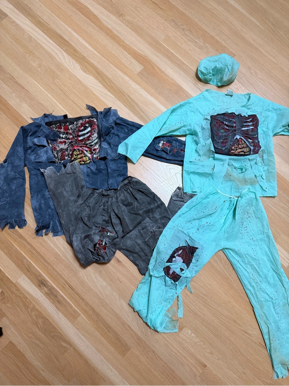 (2) Kids Zombie Costume Sets - Teal and Dark Gray